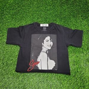 Selena Crop-Top Shirt Womens Small 17x16 Boxy Black